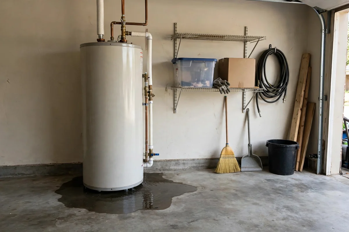 No hot water and a puddle under the tank