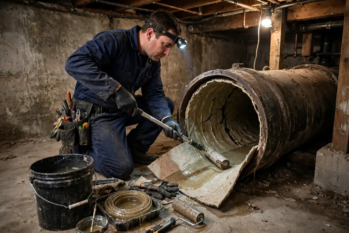 Burst or split supply pipe flooding a room