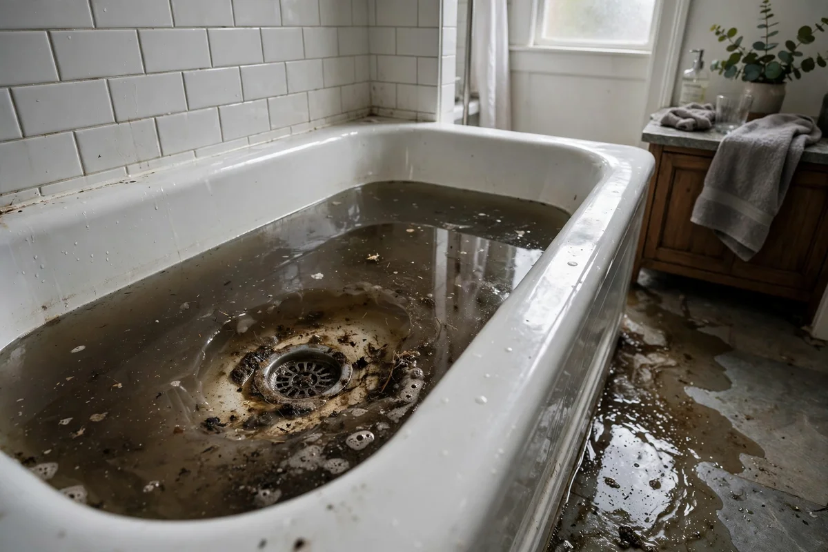 Water backing up into the tub when you run the sink